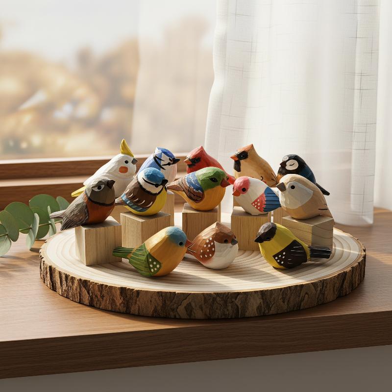 Vintage Collectibles Store - Urocze ręcznie rzeźbione drewniane figurki ptaków,