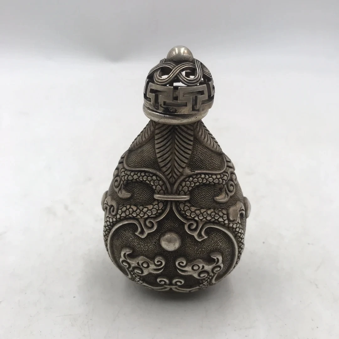 Vintage Collectible Bottles - Chińska biała brązowa tabakierka z dwustronnym